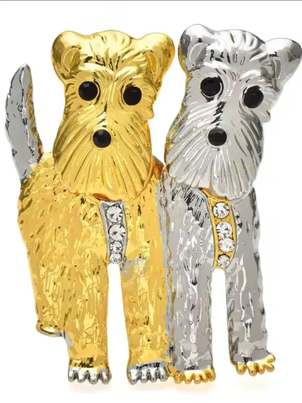 Cute Terrier Dog Gold & Silver Crystal Puppy Statement Brooch